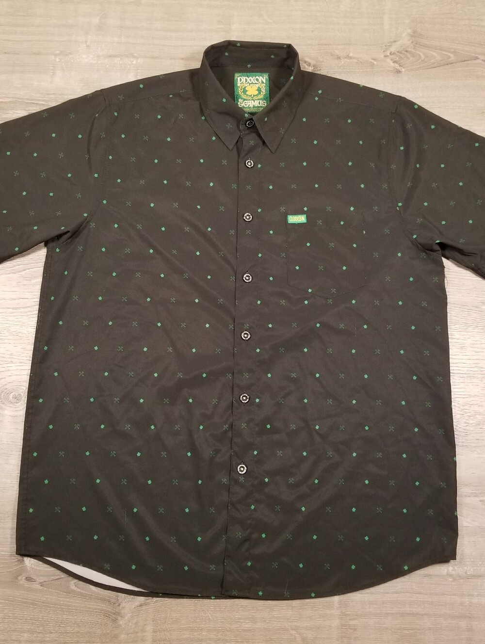 Dixxon Shamrock Seamus Irish Button Up Shirt Mens Large Black Green Short Sleeve